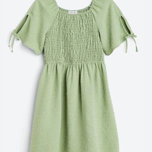 PERSAYA GIRL Astrid Smocked Swiss Dot Tie Sleeve Dress Large